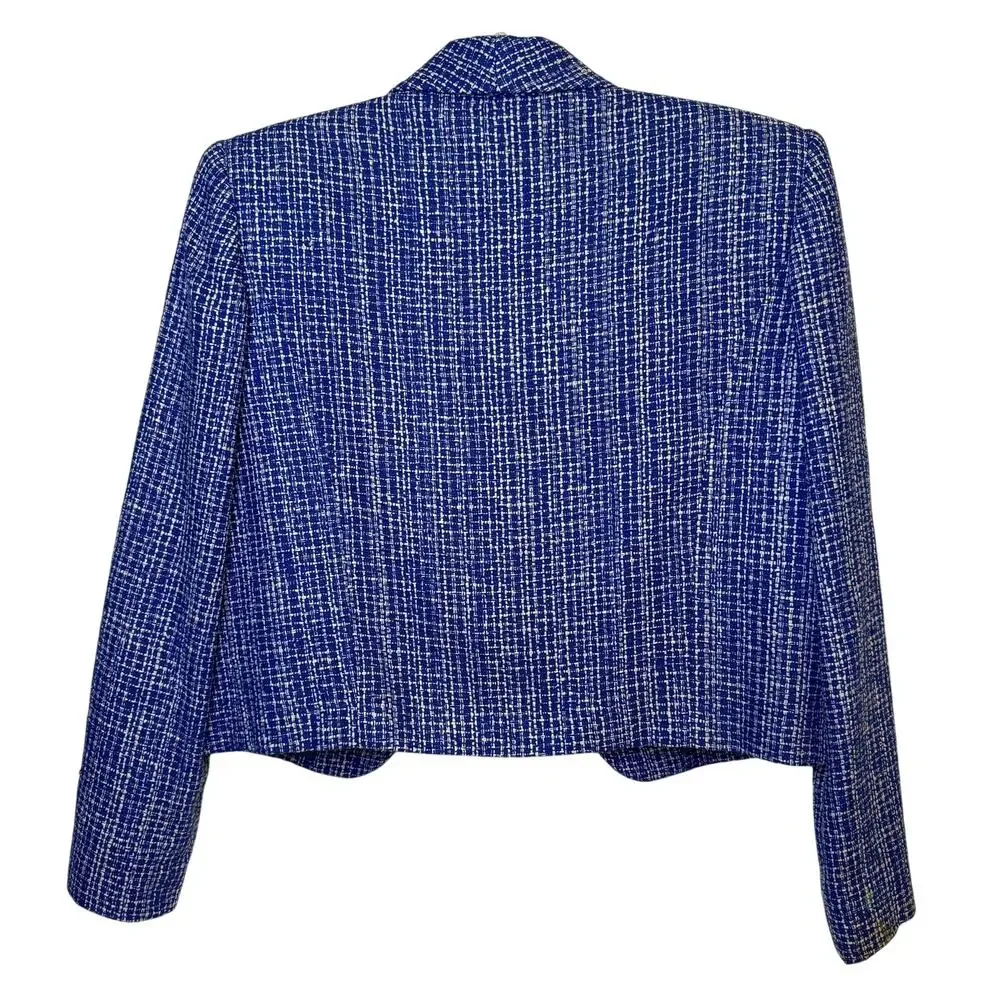 Doncaster Silk Tweed Cropped Blazer Blue White Sz 6